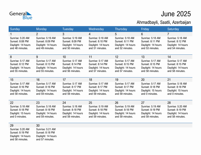 Ahmadbayli June 2025 sunrise and sunset calendar in PDF, Excel, and Word