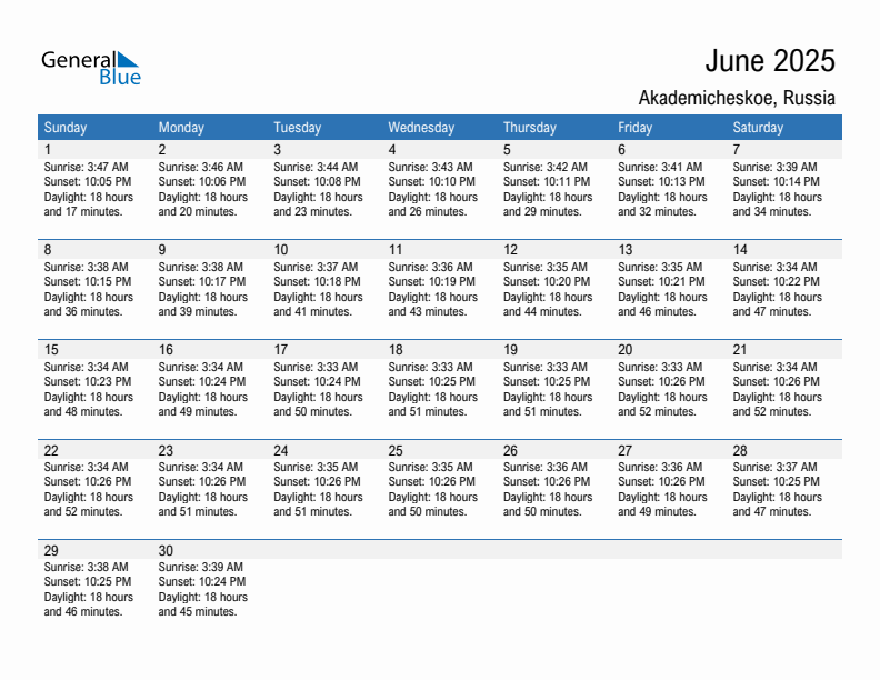 Akademicheskoe June 2025 sunrise and sunset calendar in PDF, Excel, and Word