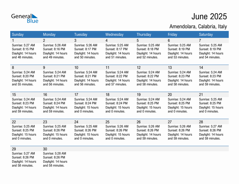 Amendolara June 2025 sunrise and sunset calendar in PDF, Excel, and Word