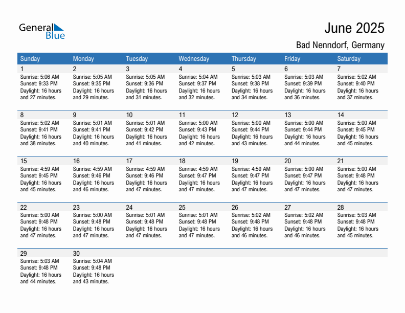 Bad Nenndorf June 2025 sunrise and sunset calendar in PDF, Excel, and Word