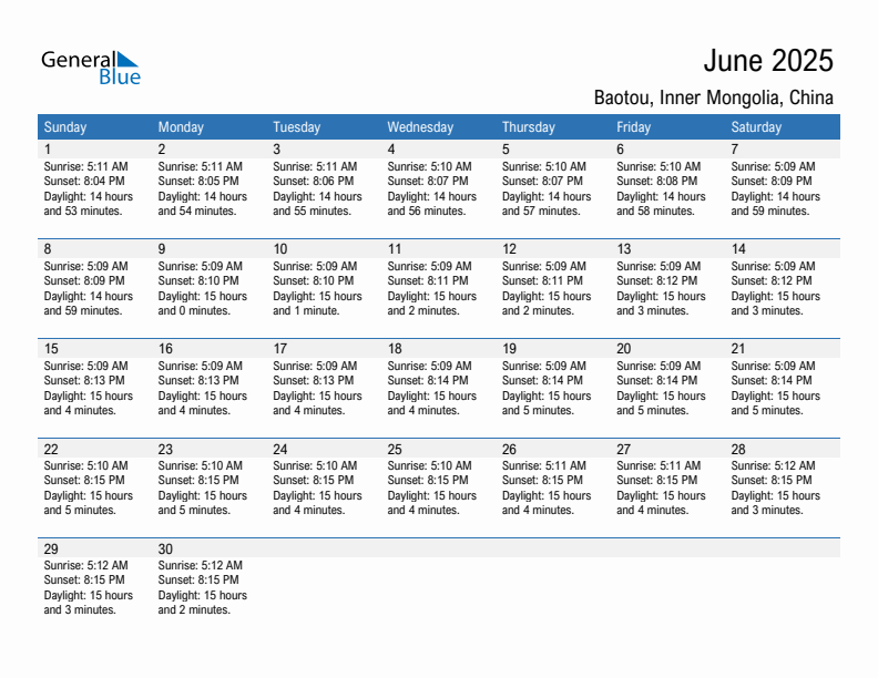 Baotou June 2025 sunrise and sunset calendar in PDF, Excel, and Word