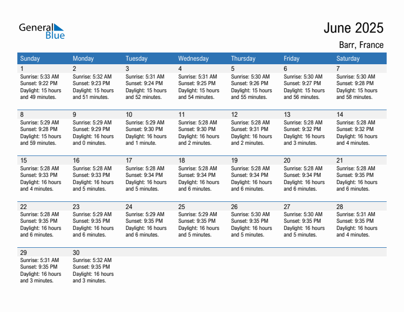 Barr June 2025 sunrise and sunset calendar in PDF, Excel, and Word