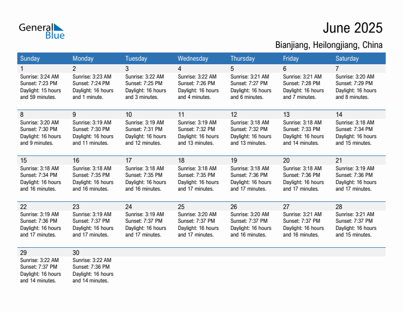 Bianjiang June 2025 sunrise and sunset calendar in PDF, Excel, and Word