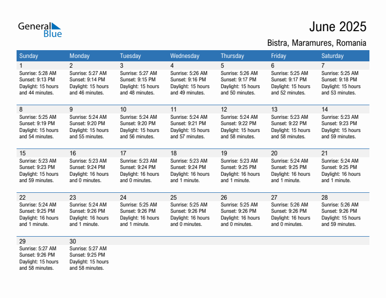 Bistra June 2025 sunrise and sunset calendar in PDF, Excel, and Word