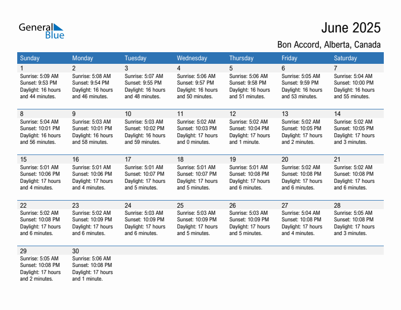 Bon Accord June 2025 sunrise and sunset calendar in PDF, Excel, and Word