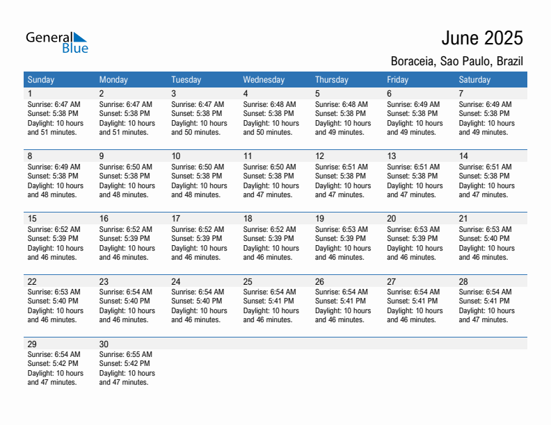 Boraceia June 2025 sunrise and sunset calendar in PDF, Excel, and Word