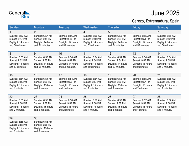 Cerezo June 2025 sunrise and sunset calendar in PDF, Excel, and Word