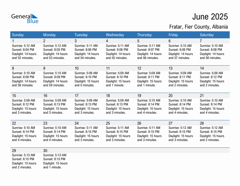 Fratar June 2025 sunrise and sunset calendar in PDF, Excel, and Word