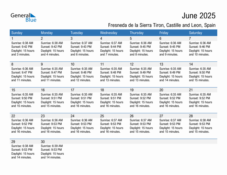 Fresneda de la Sierra Tiron June 2025 sunrise and sunset calendar in PDF, Excel, and Word