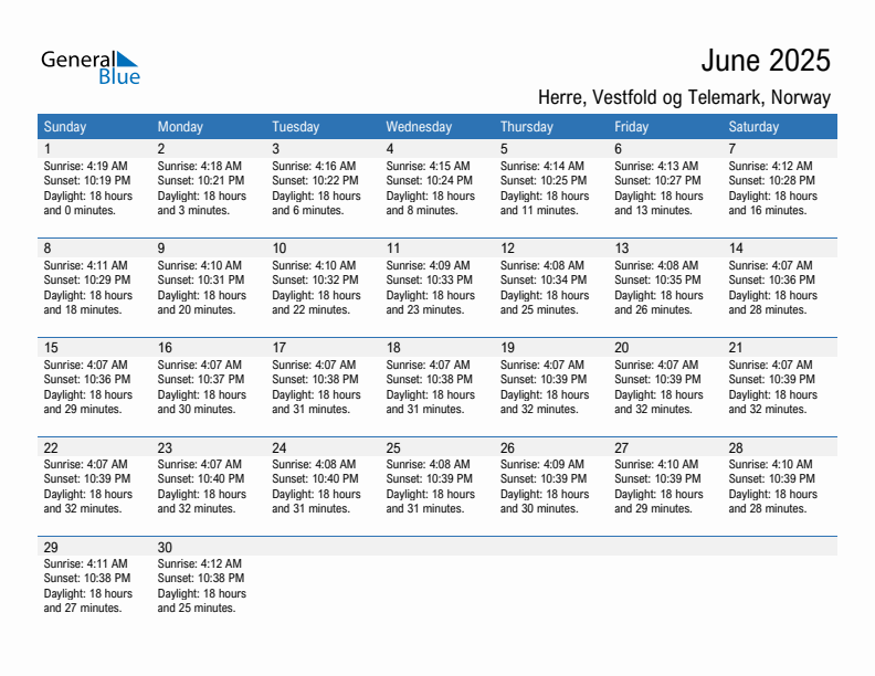 Herre June 2025 sunrise and sunset calendar in PDF, Excel, and Word