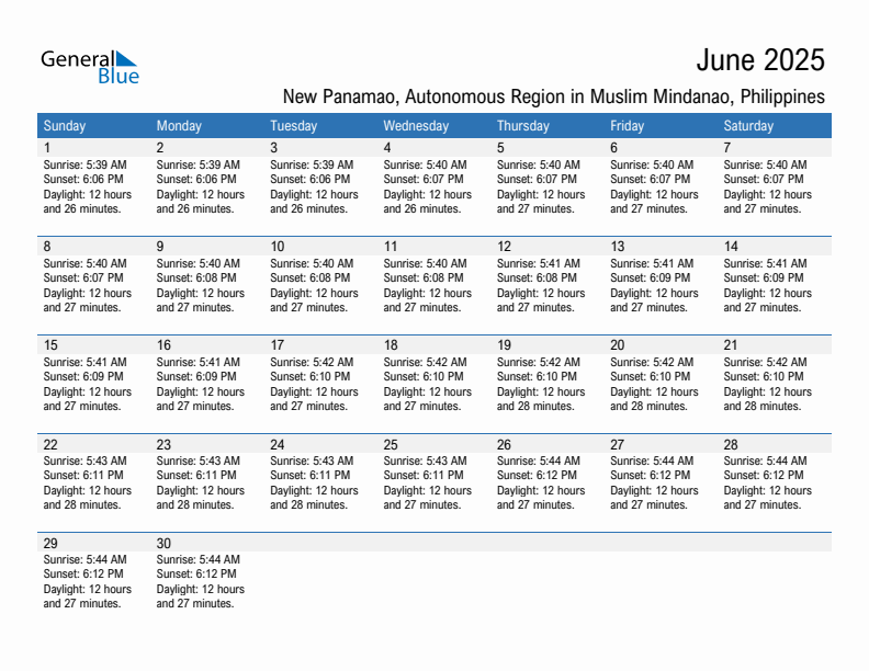 New Panamao June 2025 sunrise and sunset calendar in PDF, Excel, and Word