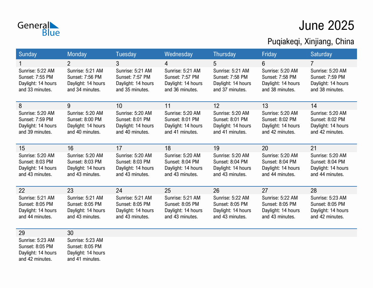 June 2025 sunrise and sunset calendar for Puqiakeqi