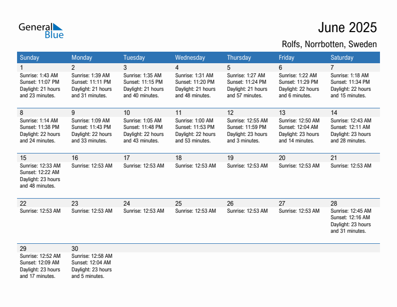 Rolfs June 2025 sunrise and sunset calendar in PDF, Excel, and Word