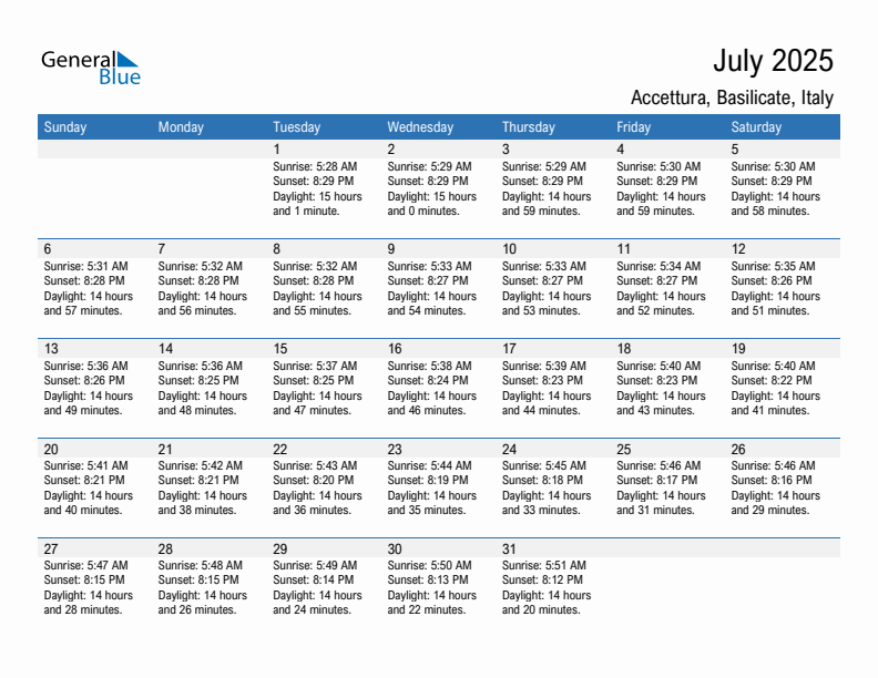 Accettura July 2025 sunrise and sunset calendar in PDF, Excel, and Word