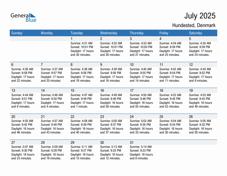 Hundested July 2025 sunrise and sunset calendar in PDF, Excel, and Word