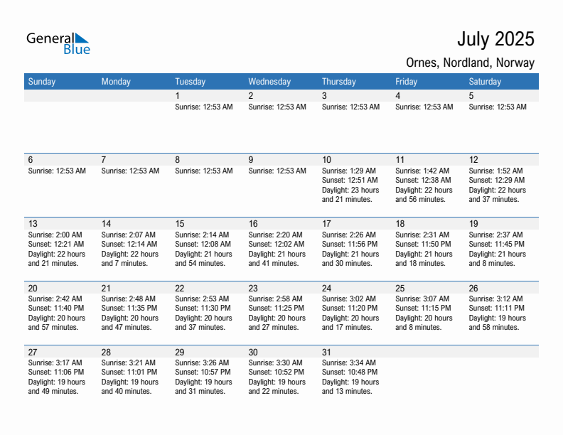 Ornes July 2025 sunrise and sunset calendar in PDF, Excel, and Word