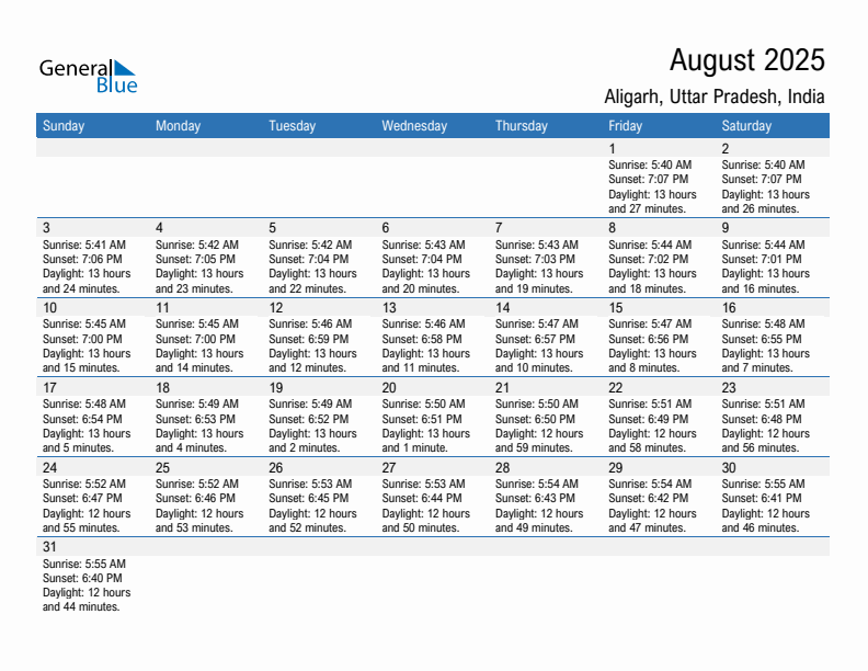 Aligarh August 2025 sunrise and sunset calendar in PDF, Excel, and Word