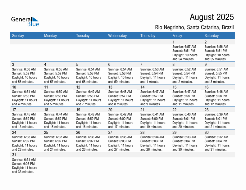 Rio Negrinho August 2025 sunrise and sunset calendar in PDF, Excel, and Word