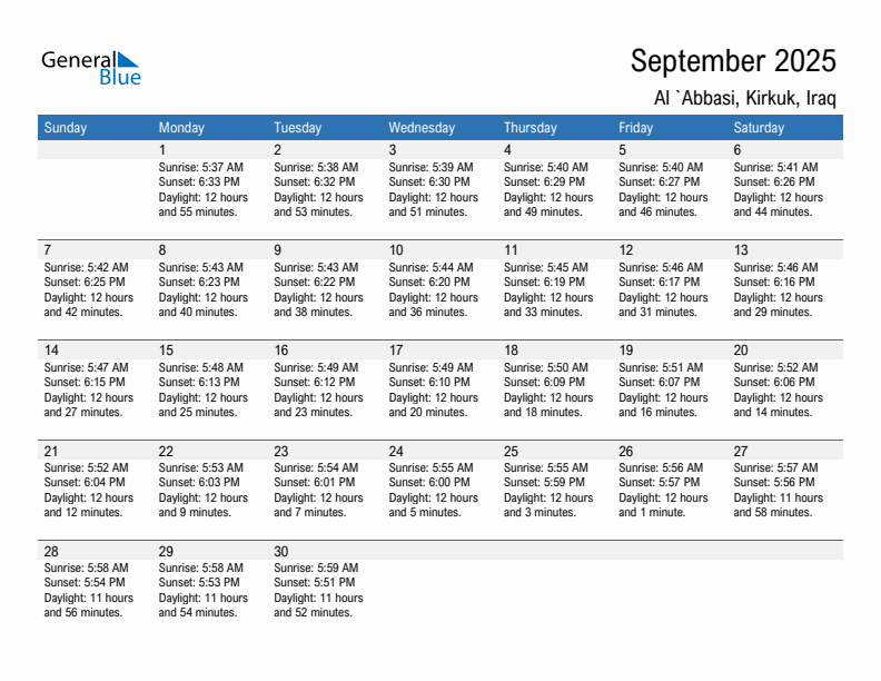 Al `Abbasi September 2025 sunrise and sunset calendar in PDF, Excel, and Word