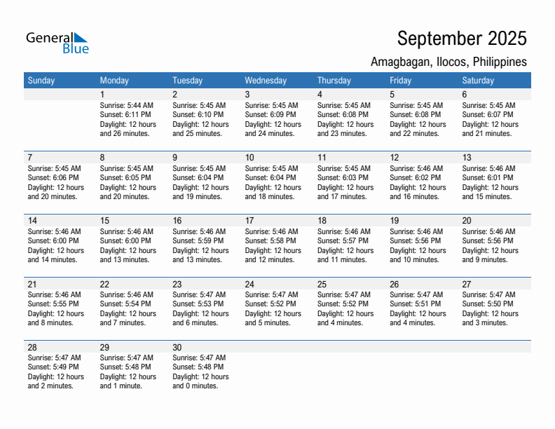 Amagbagan September 2025 sunrise and sunset calendar in PDF, Excel, and Word