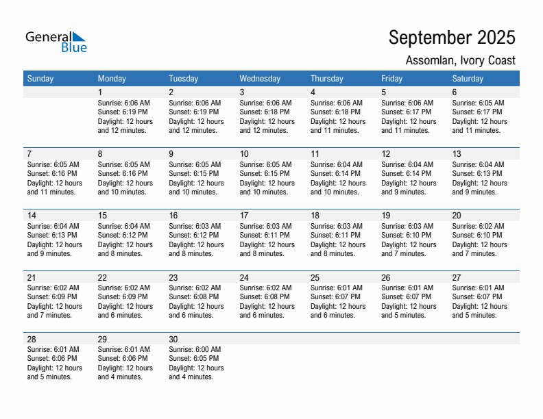 Assomlan September 2025 sunrise and sunset calendar in PDF, Excel, and Word