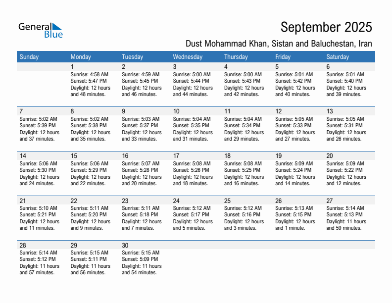 Dust Mohammad Khan September 2025 sunrise and sunset calendar in PDF, Excel, and Word