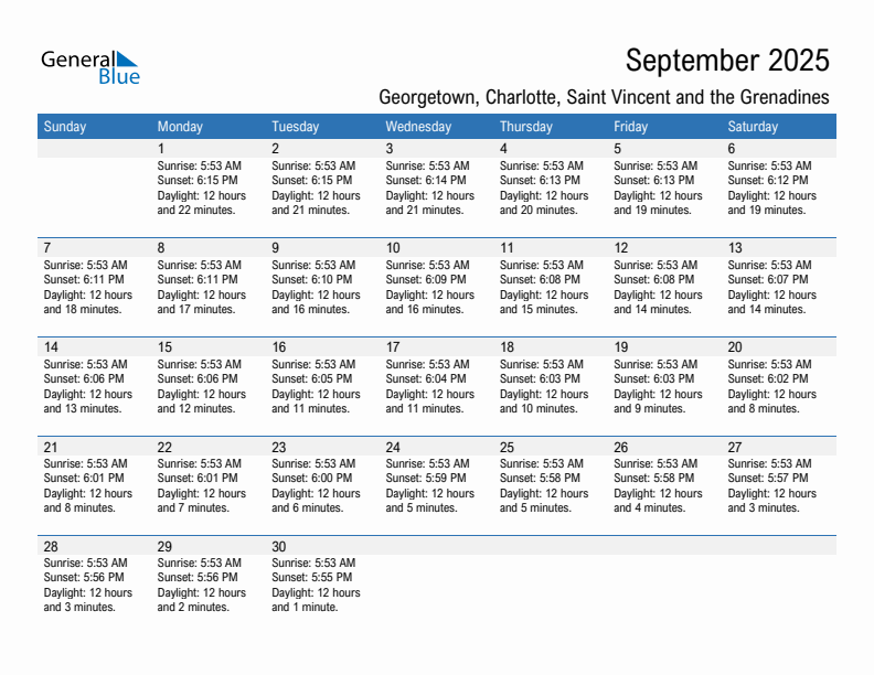 Georgetown September 2025 sunrise and sunset calendar in PDF, Excel, and Word