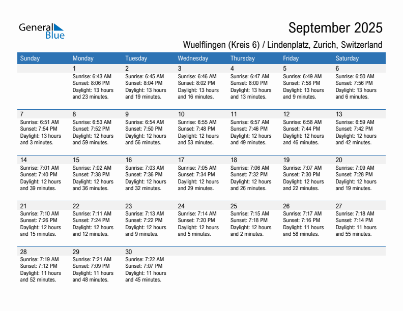 Wuelflingen (Kreis 6) / Lindenplatz September 2025 sunrise and sunset calendar in PDF, Excel, and Word