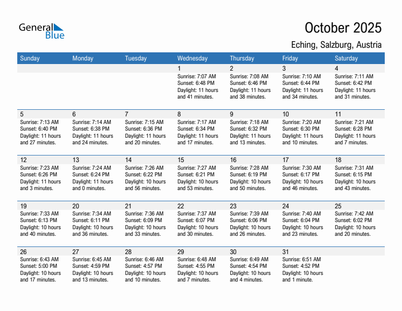 Eching October 2025 sunrise and sunset calendar in PDF, Excel, and Word