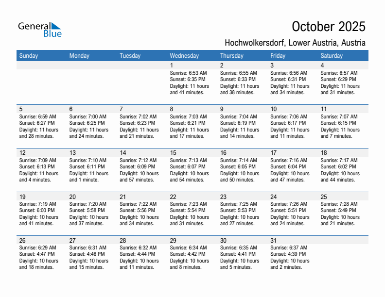 Hochwolkersdorf October 2025 sunrise and sunset calendar in PDF, Excel, and Word