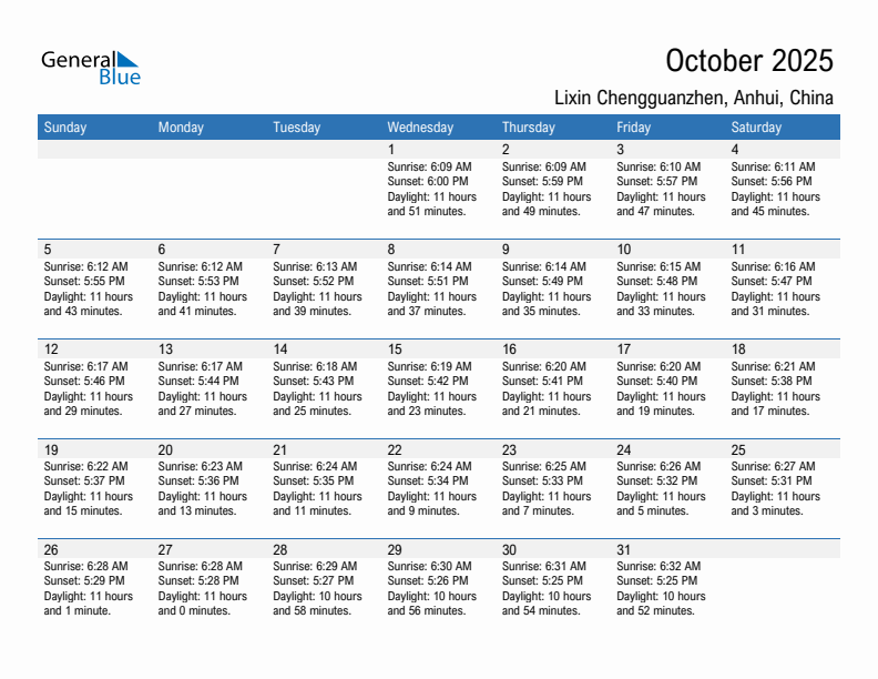 Lixin Chengguanzhen October 2025 sunrise and sunset calendar in PDF, Excel, and Word