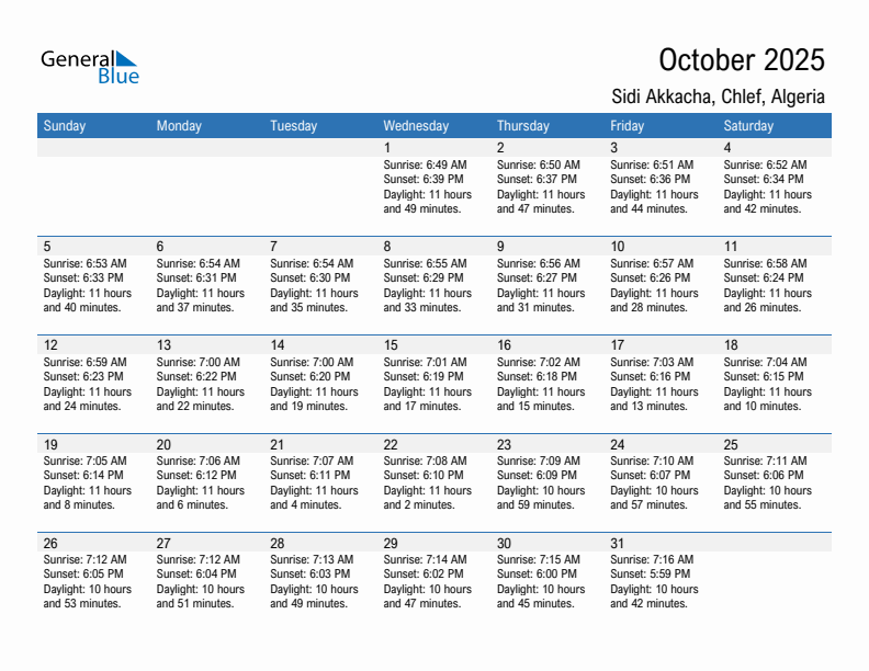 Sidi Akkacha October 2025 sunrise and sunset calendar in PDF, Excel, and Word