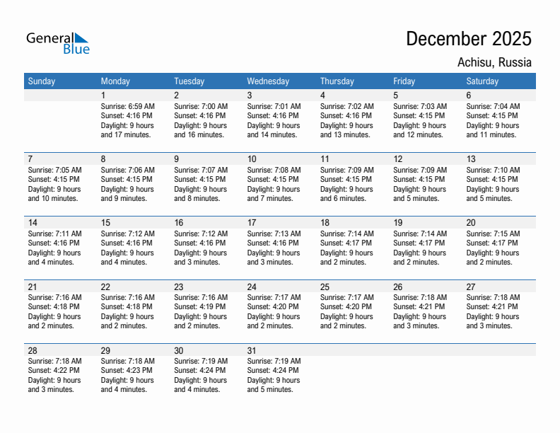 Achisu December 2025 sunrise and sunset calendar in PDF, Excel, and Word