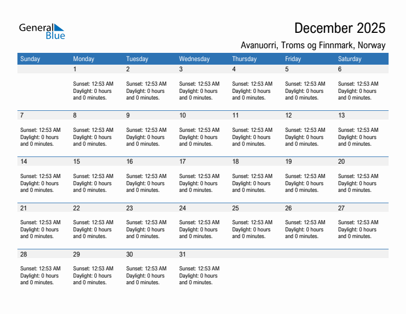 Avanuorri December 2025 sunrise and sunset calendar in PDF, Excel, and Word