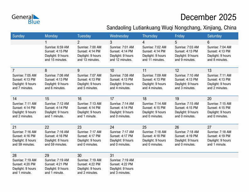 Sandaoling Lutiankuang Wuqi Nongchang December 2025 sunrise and sunset calendar in PDF, Excel, and Word