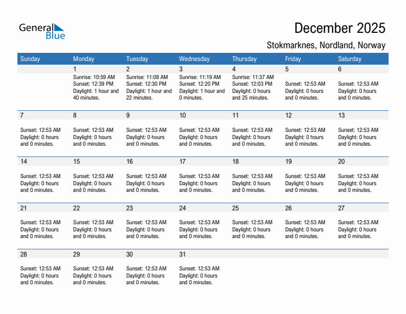 Stokmarknes December 2025 sunrise and sunset calendar in PDF, Excel, and Word