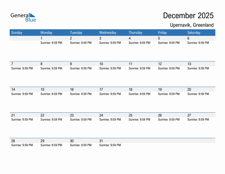 Upernavik December 2025 sunrise and sunset calendar in PDF, Excel, and Word