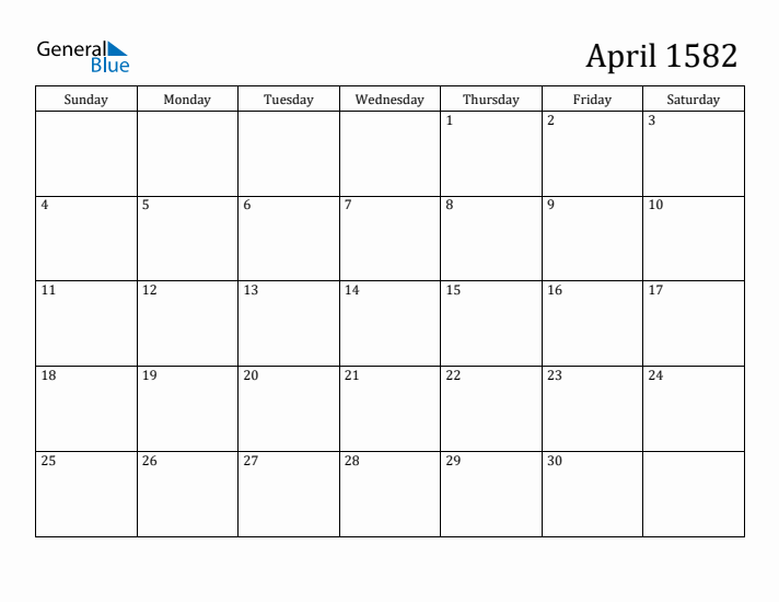 April 1582 Calendar