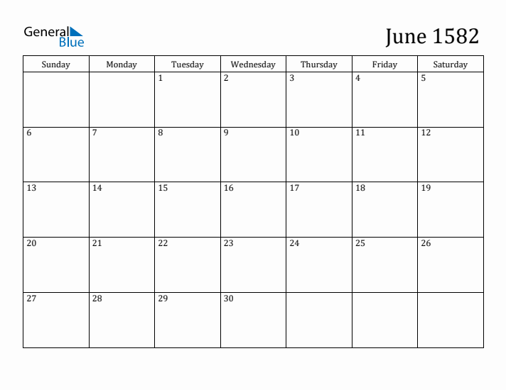 June 1582 Calendar