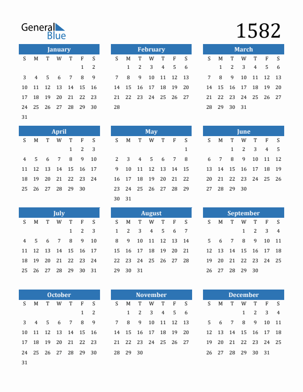 1582 Calendar