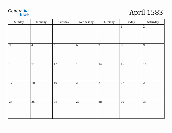 April 1583 Calendar