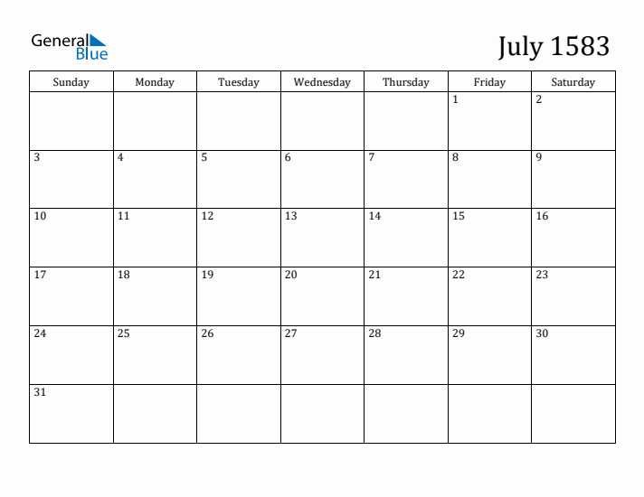 July 1583 Calendar