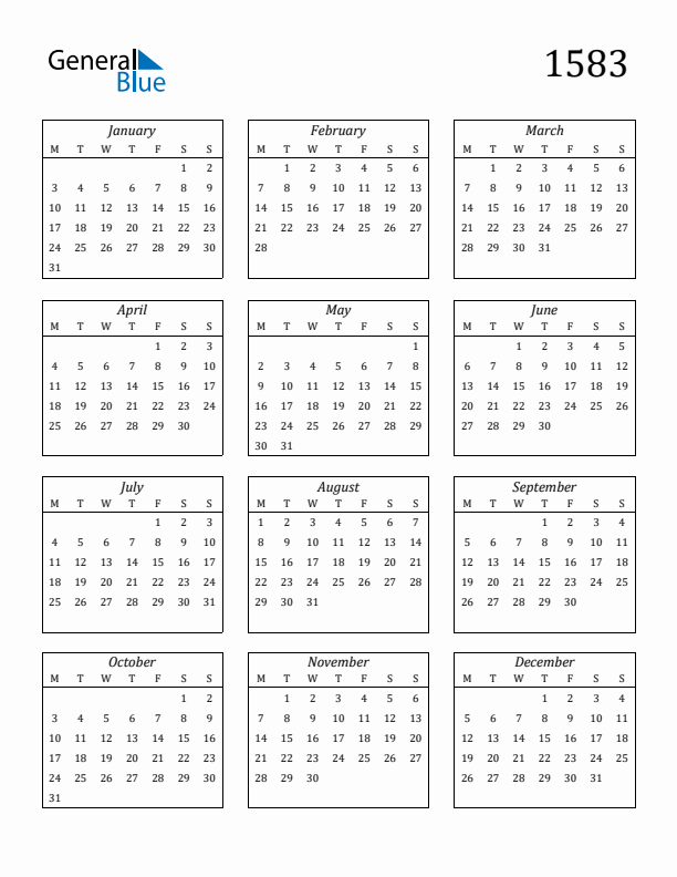 Blank Calendar 1583