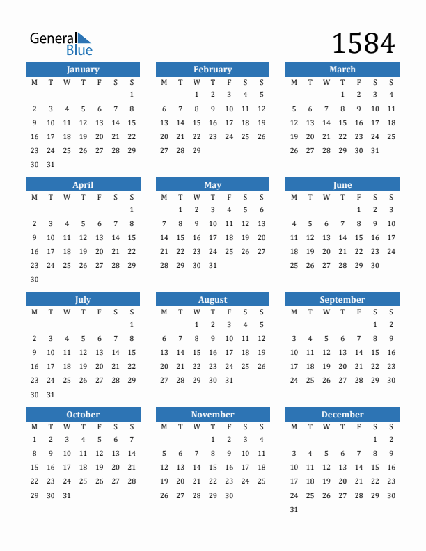 1584 Calendar