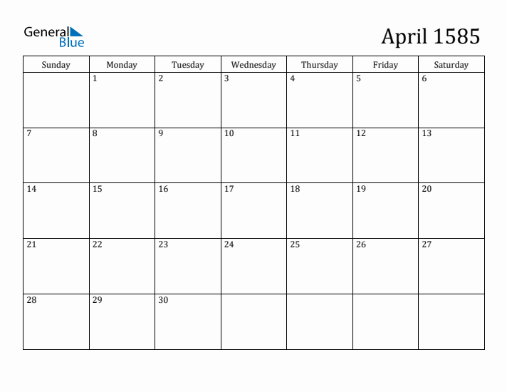 April 1585 Calendar