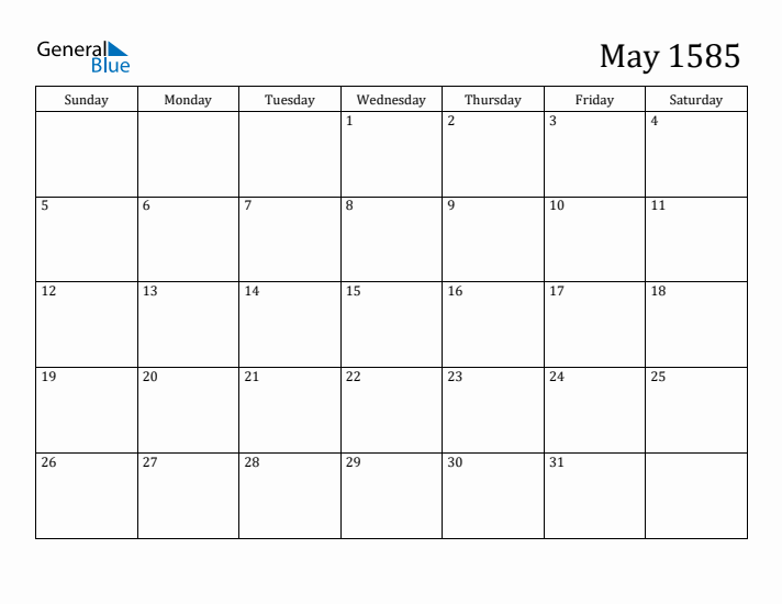 May 1585 Calendar