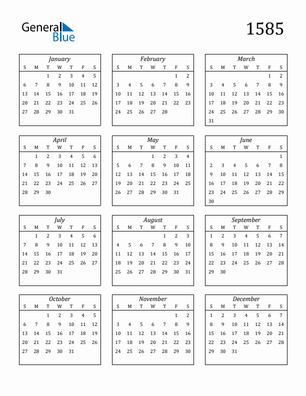 Blank Calendar 1585