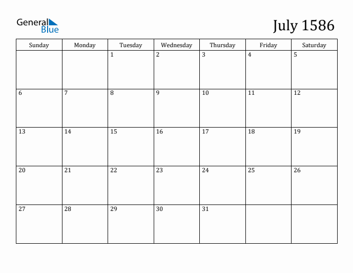 July 1586 Calendar