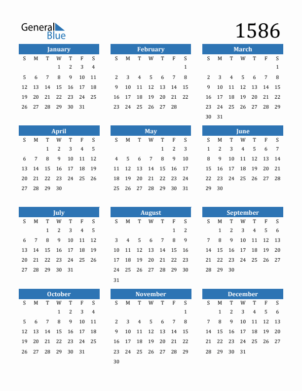 1586 Calendar