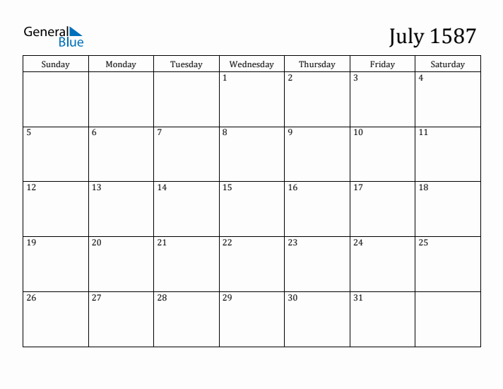 July 1587 Calendar